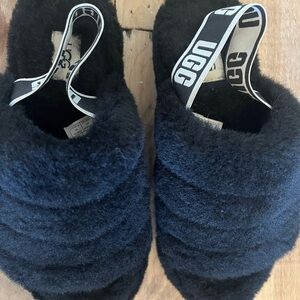 UGG Black Fluffy Slippers